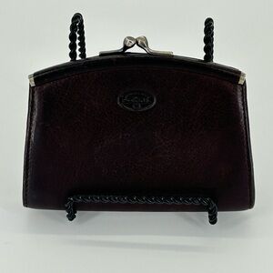 Vintage‎ Fossil Brown Leather Kiss Lock Wallet Coin Purse ID Card Holder